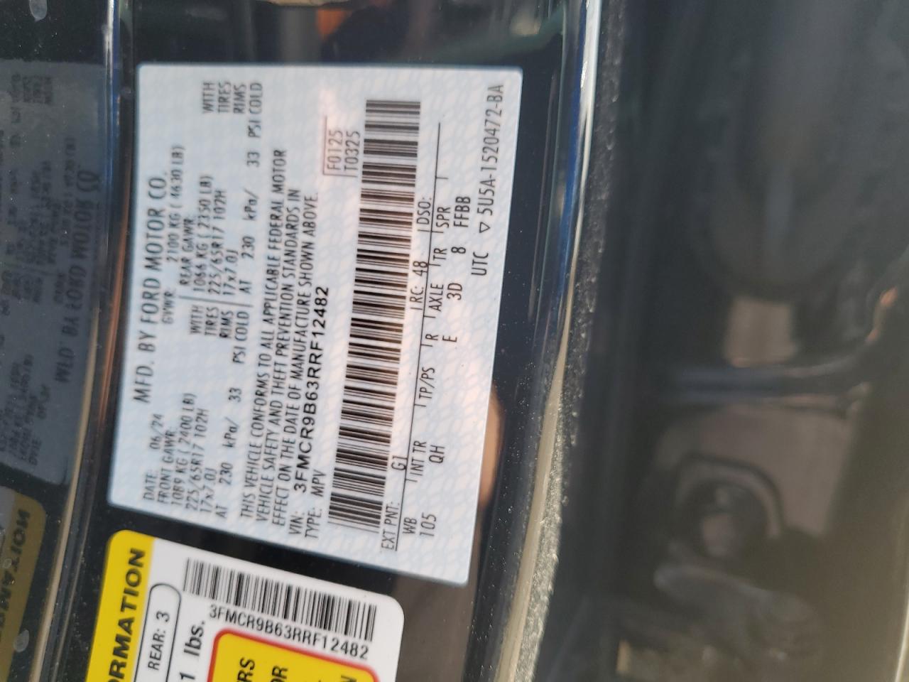 2024 Ford Bronco Sport Big Bend VIN: 3FMCR9B63RRF12482 Lot: 51689485