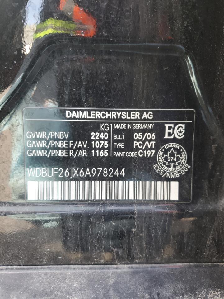 2006 Mercedes-Benz E 320 Cdi VIN: WDBUF26JX6A978244 Lot: 55233325