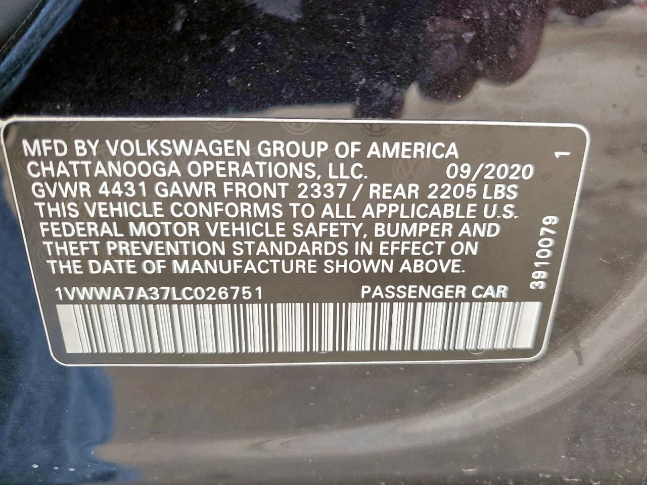 2020 Volkswagen Passat Se VIN: 1VWWA7A37LC026751 Lot: 50214295