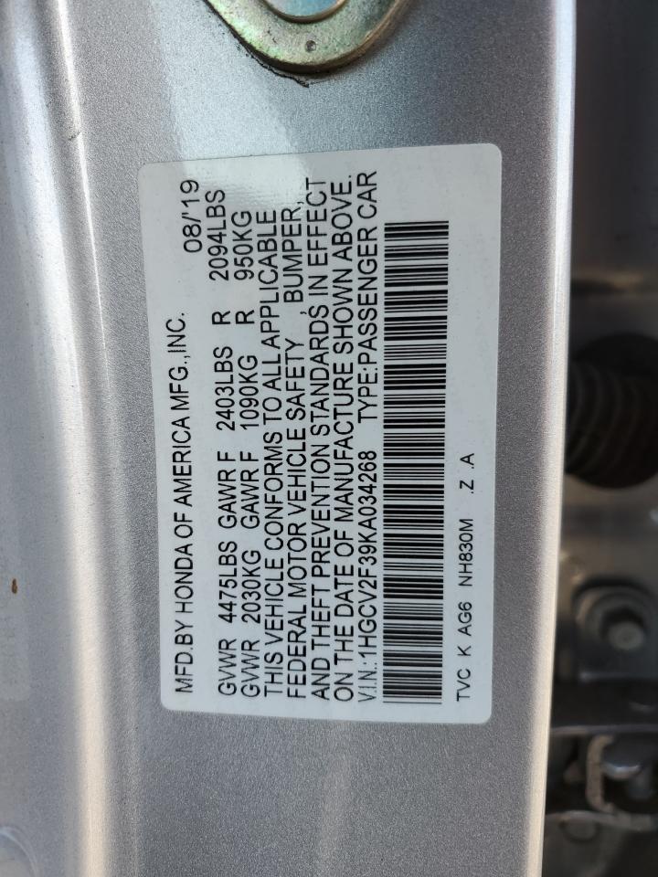 2019 Honda Accord Sport VIN: 1HGCV2F39KA034268 Lot: 52238165