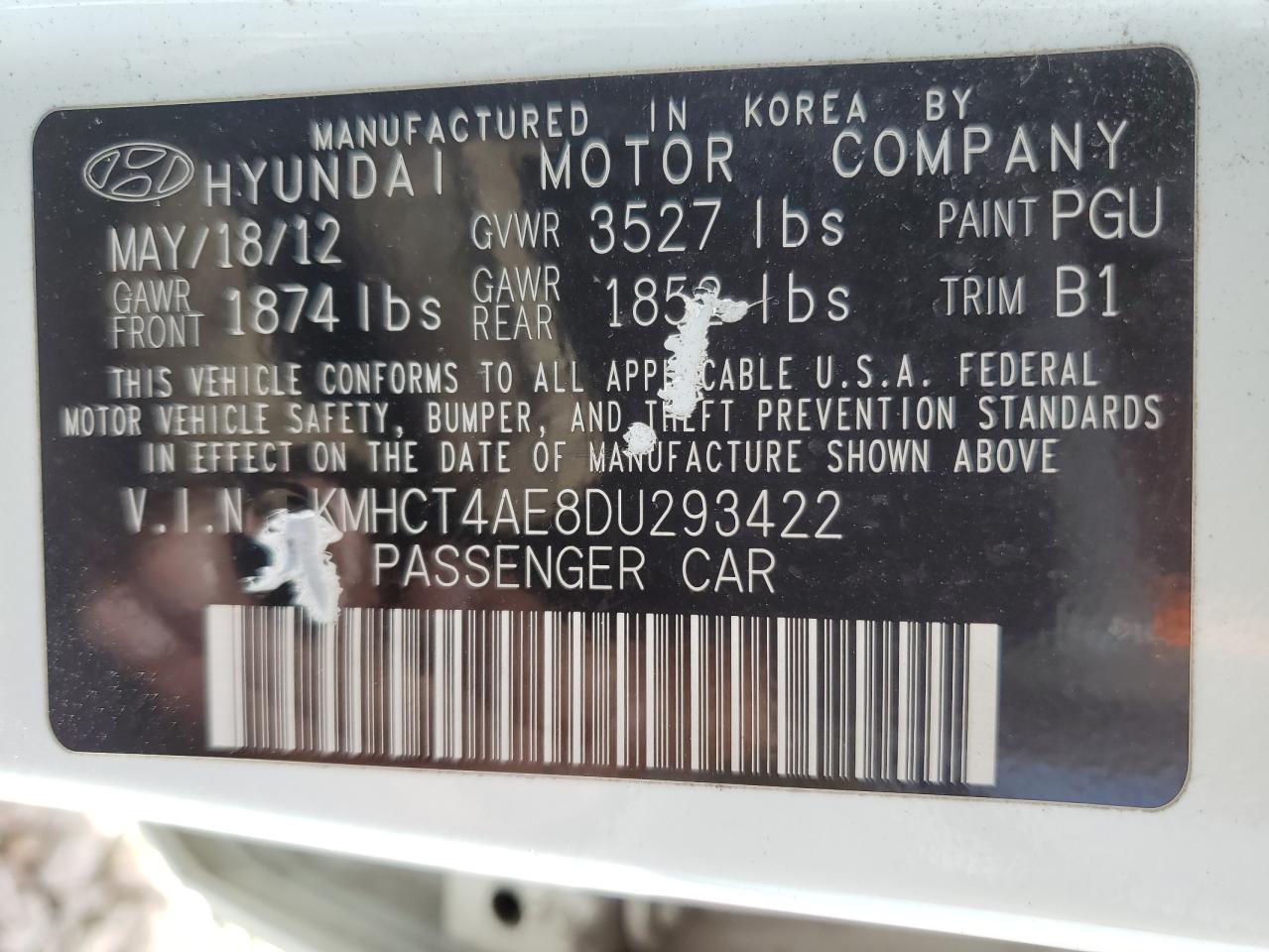 2013 Hyundai Accent Gls VIN: KMHCT4AE8DU293422 Lot: 54854815