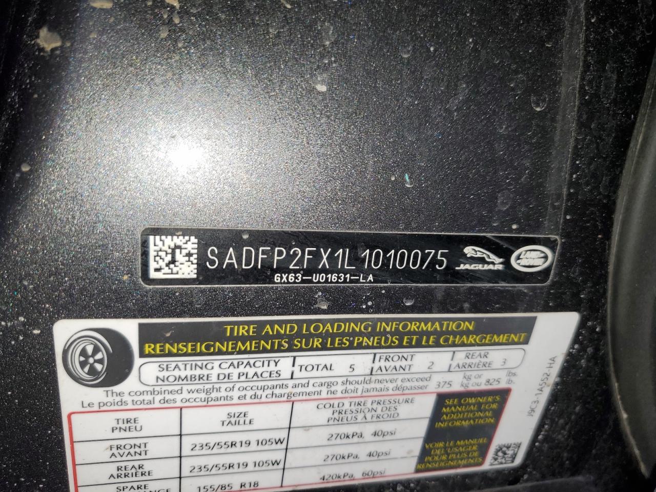 2020 Jaguar E-Pace Se VIN: SADFP2FX1L1010075 Lot: 51504775