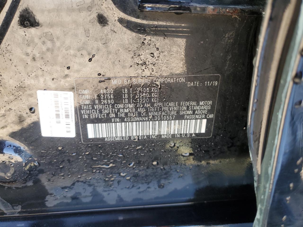 2020 Subaru Legacy Limited VIN: 4S3BWAN62L3010557 Lot: 52753765