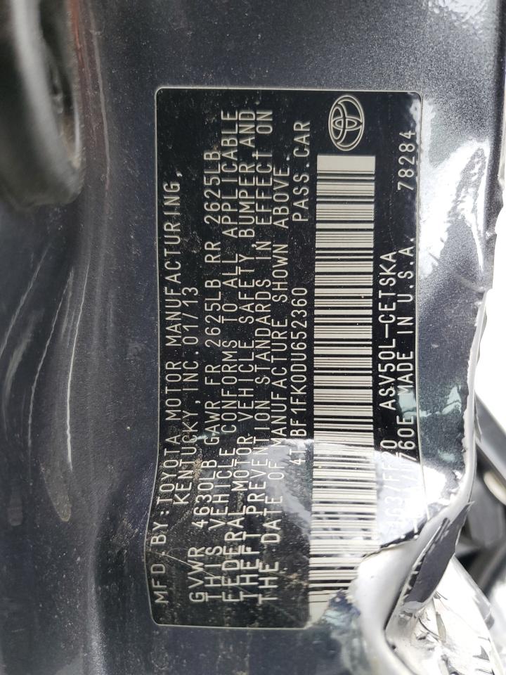 2013 Toyota Camry L VIN: 4T1BF1FK0DU652360 Lot: 53715605
