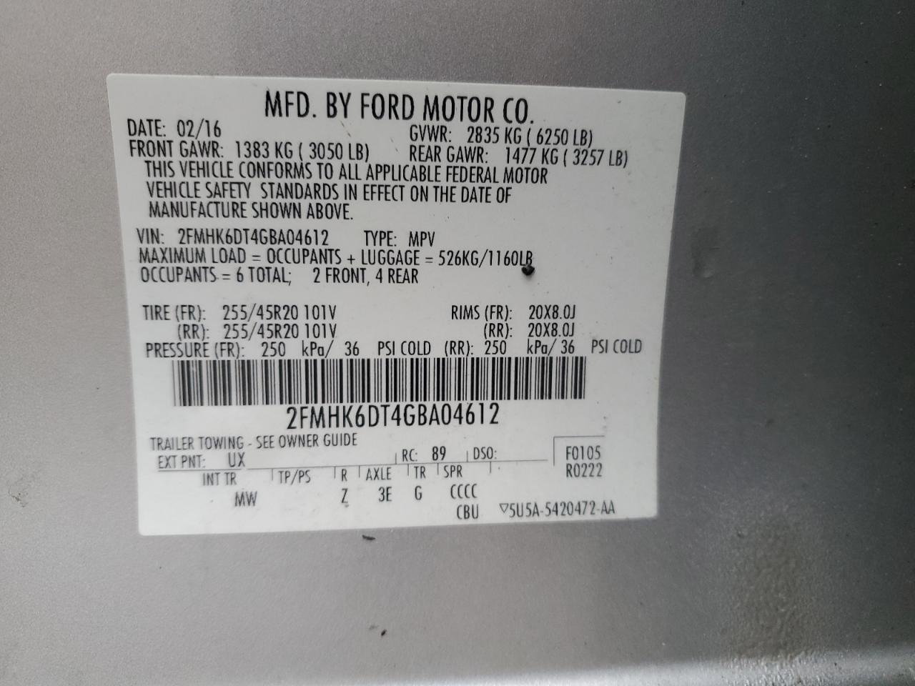 2016 Ford Flex Limited VIN: 2FMHK6DT4GBA04612 Lot: 51923495