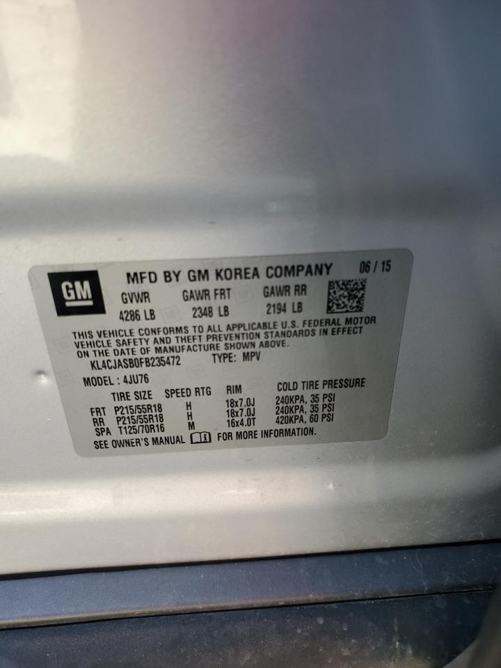 2015 BUICK ENCORE with FRONT END damage, VIN KL4CJASB0FB235472
