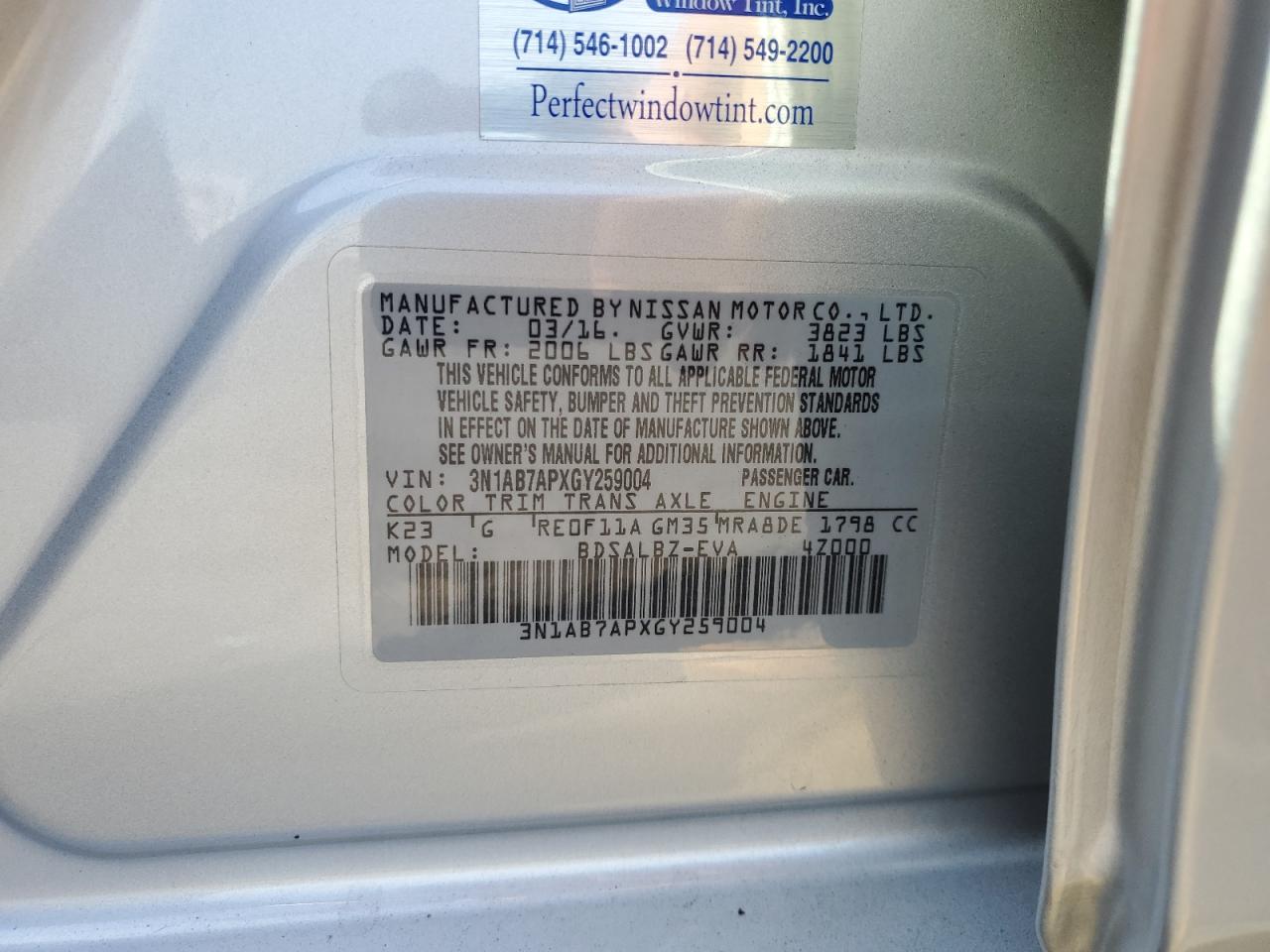 2016 Nissan Sentra S VIN: 3N1AB7APXGY259004 Lot: 54737565