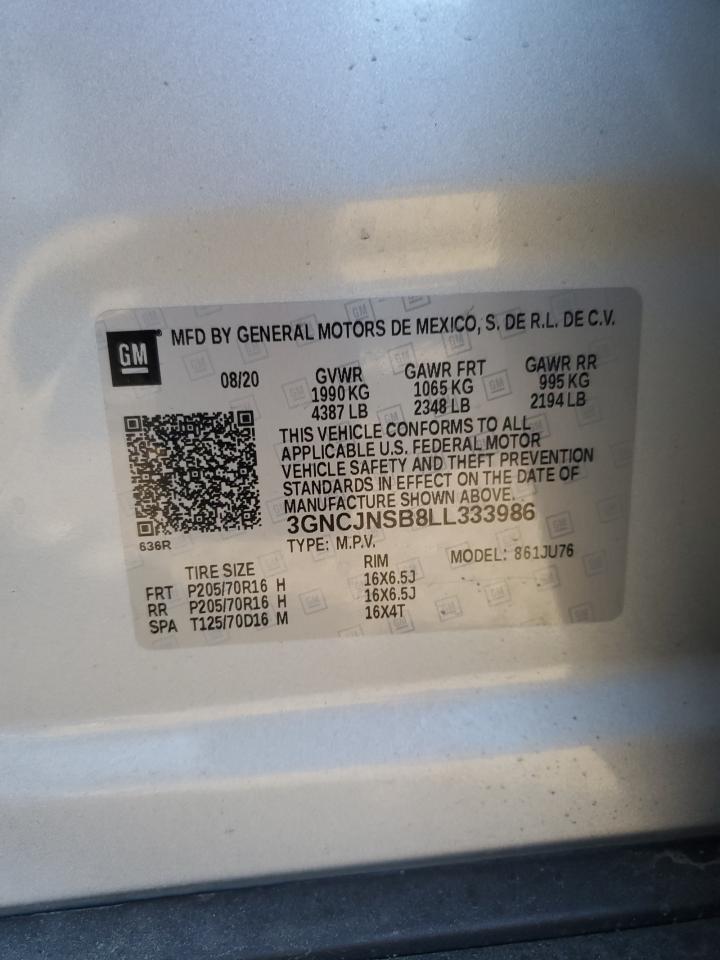 3gncjnsb8ll333986 3GNCJNSB8LL333986 2020 Chevrolet Trax Ls