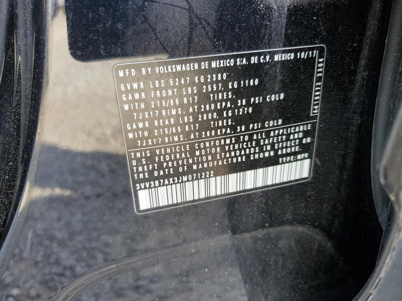 3vv3b7ax3jm071222 3VV3B7AX3JM071222 2018 Volkswagen Tiguan Se