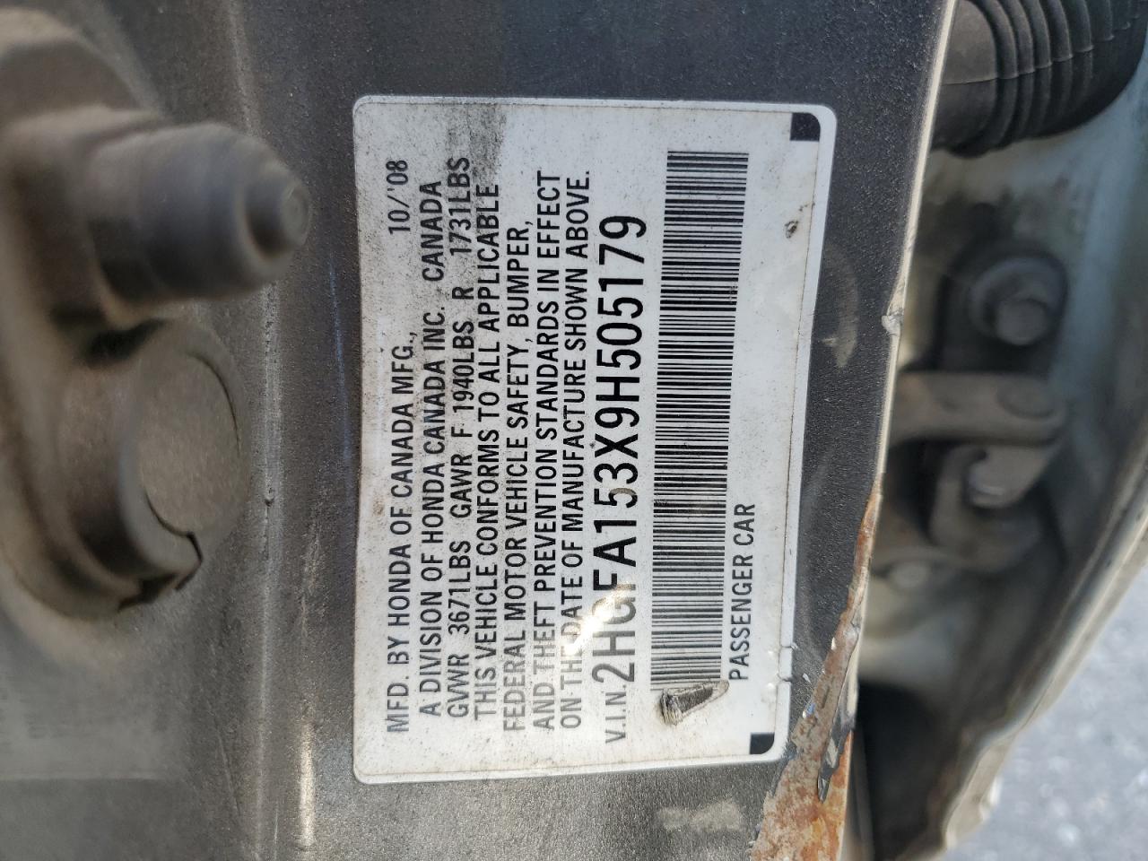 2009 Honda Civic Vp VIN: 2HGFA153X9H505179 Lot: 54585695