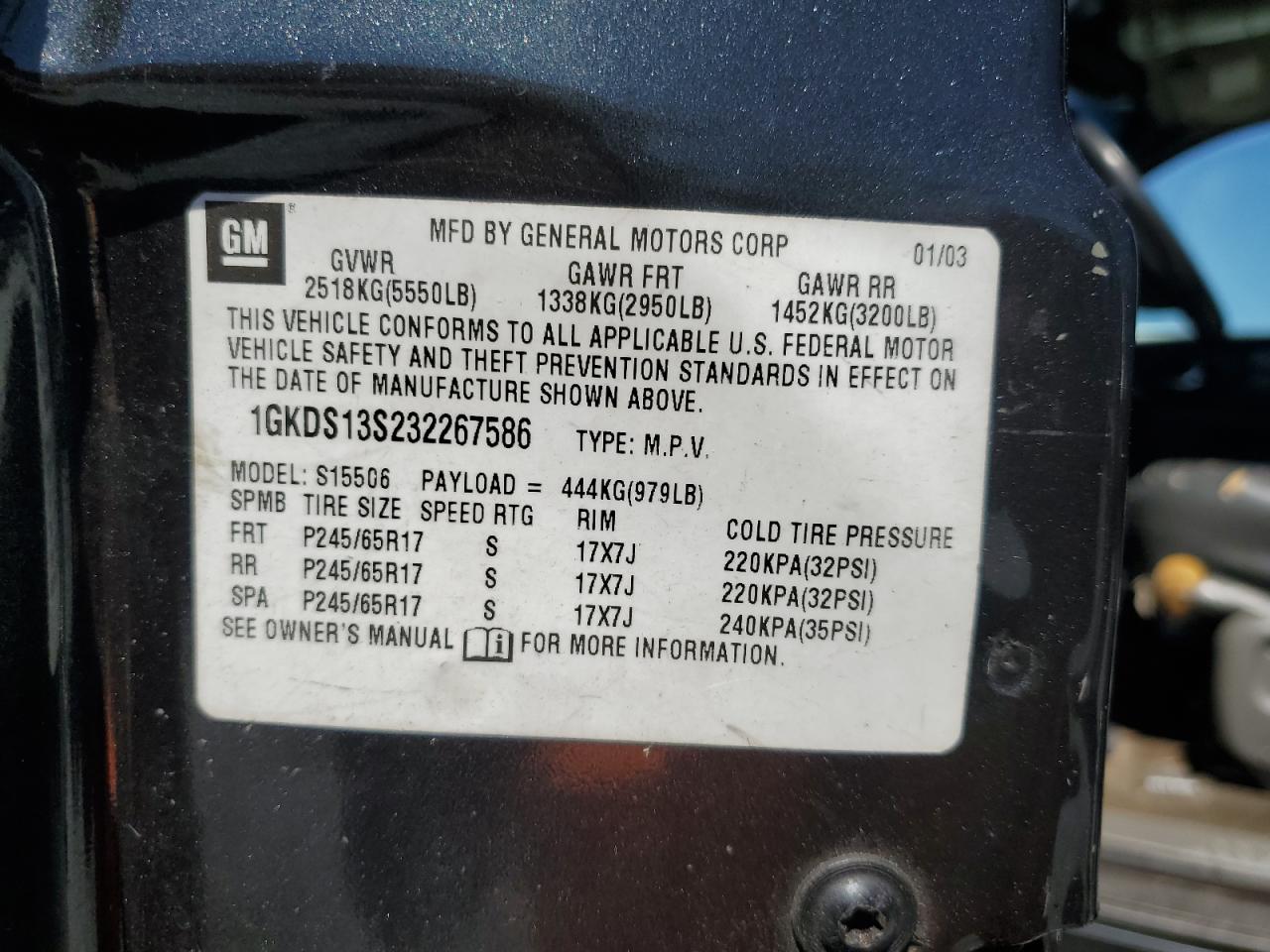 2003 GMC Envoy VIN: 1GKDS13S232267586 Lot: 53134225