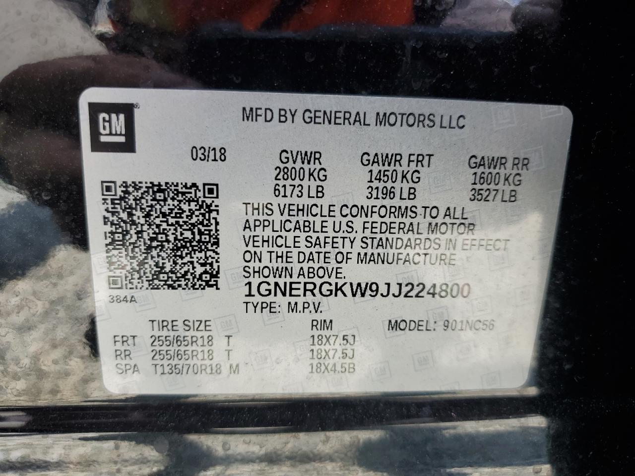2018 Chevrolet Traverse Lt VIN: 1GNERGKW9JJ224800 Lot: 54451735