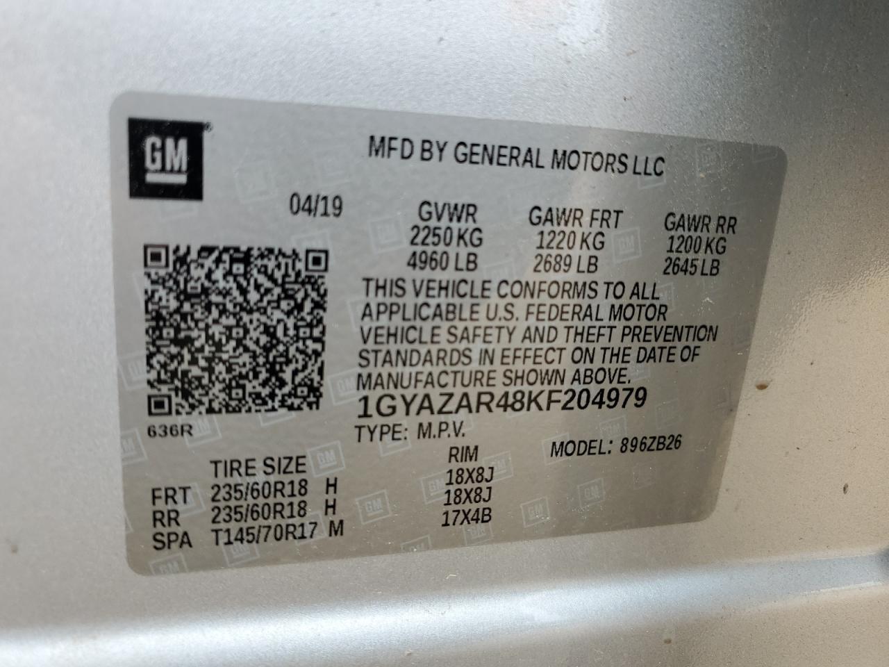 2019 Cadillac Xt4 Luxury VIN: 1GYAZAR48KF204979 Lot: 51353055