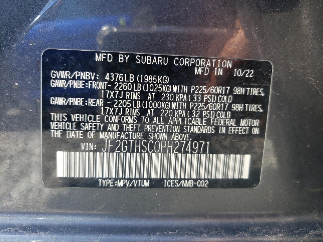 2023 Subaru Crosstrek Sport VIN: JF2GTHSC0PH274971 Lot: 53343975