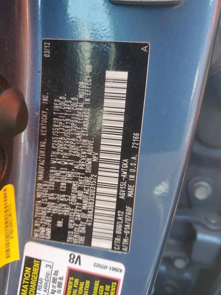 2012 Toyota Venza Le VIN: 4T3BA3BB3CU031572 Lot: 54850735