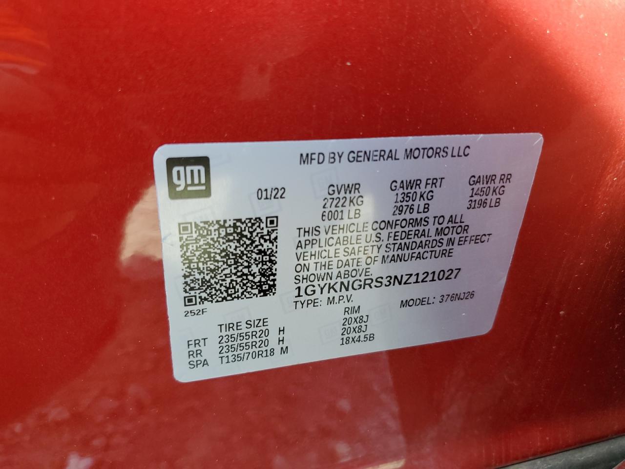 1gykngrs3nz121027 1GYKNGRS3NZ121027 2022 Cadillac Xt5 Sport