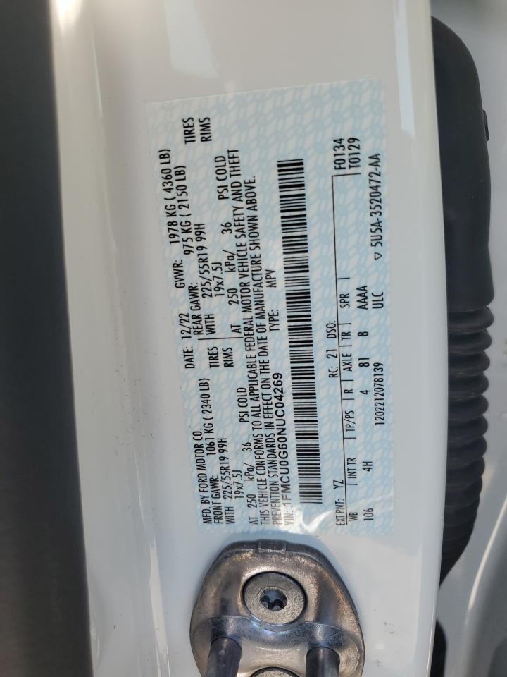 2022 Ford Escape Se VIN: 1FMCU0G60NUC04269 Lot: 53483375