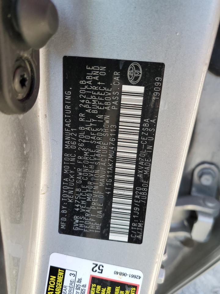 2021 Toyota Camry Se VIN: 4T1G11AK7MU476113 Lot: 54598455