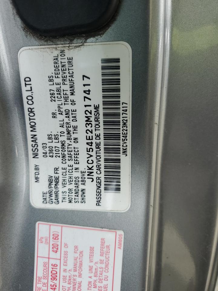 2003 Infiniti G35 VIN: JNKCV54E23M217417 Lot: 52409155