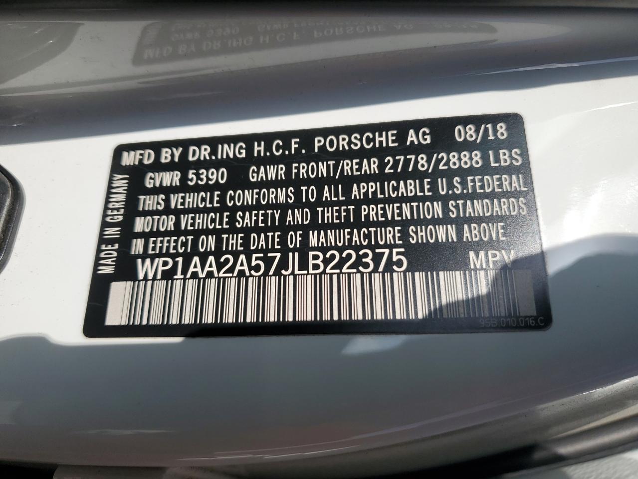 2018 Porsche Macan VIN: WP1AA2A57JLB22375 Lot: 54557045