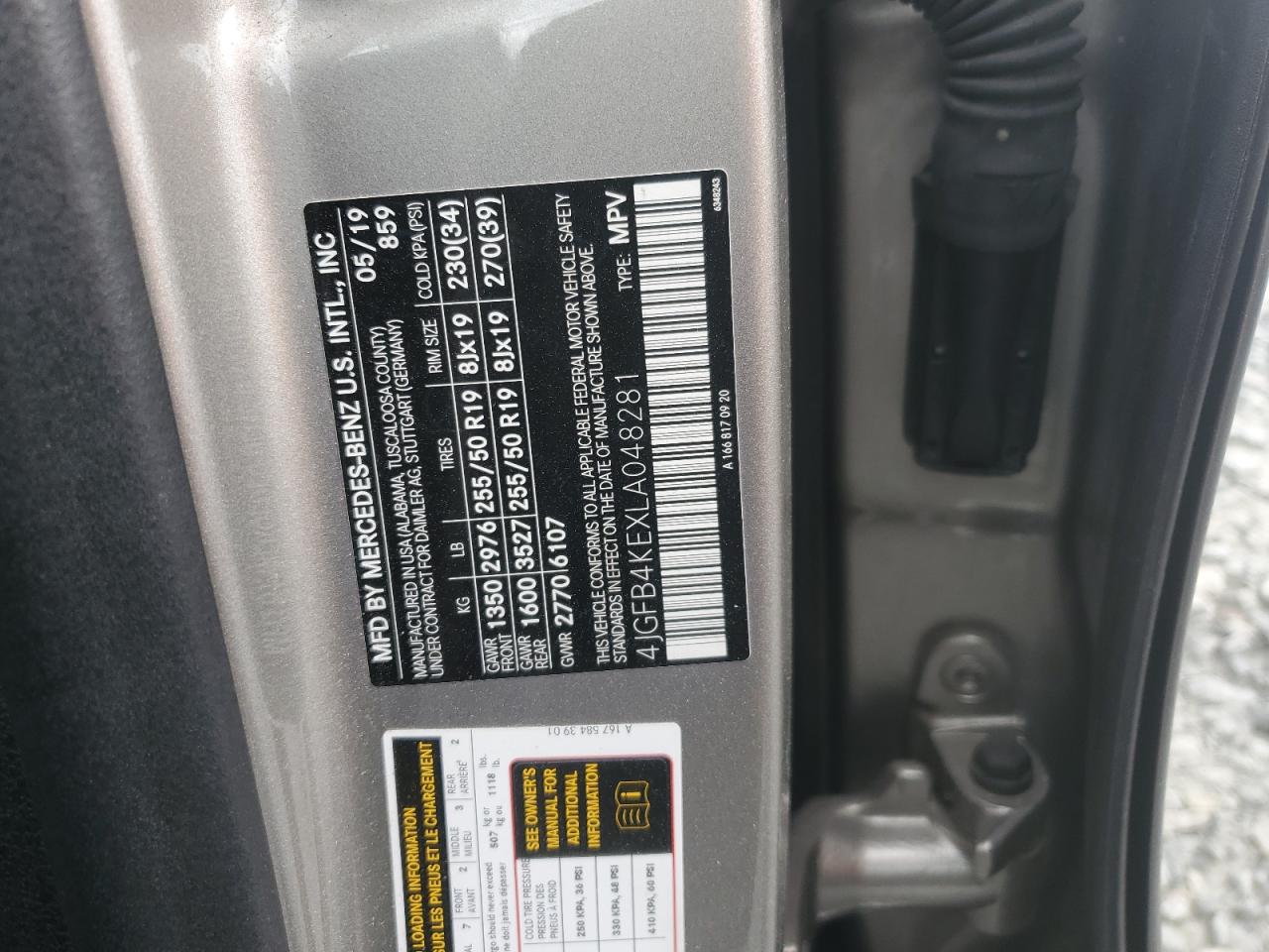 2020 Mercedes-Benz Gle 350 4Matic VIN: 4JGFB4KEXLA048281 Lot: 53897375