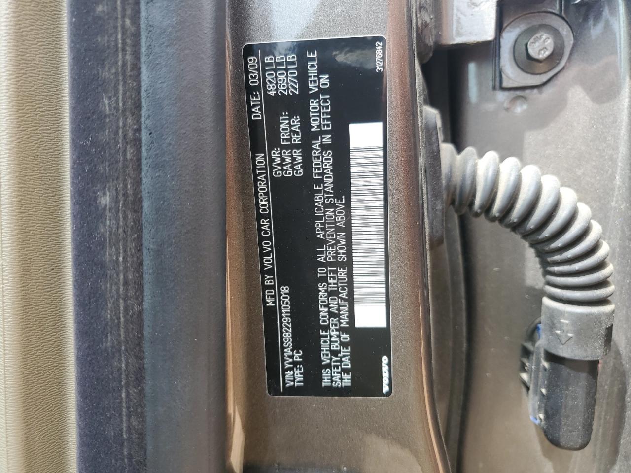 2009 Volvo S80 3.2 VIN: YV1AS982291105018 Lot: 54766755