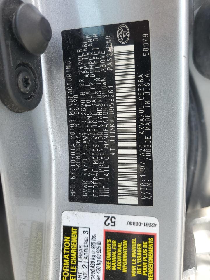 2020 Toyota Camry Se VIN: 4T1J11AKXLU959261 Lot: 54706235