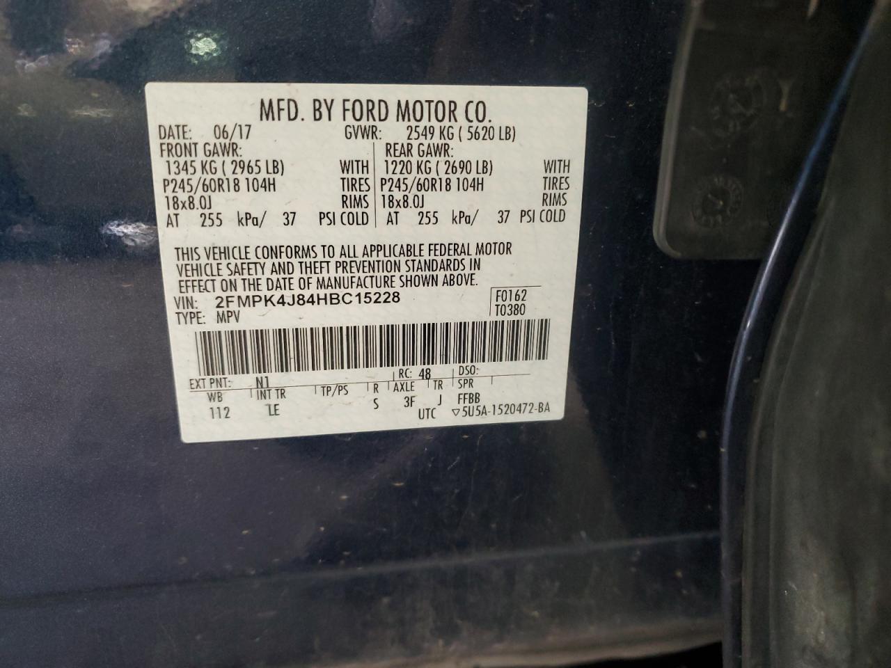 2017 Ford Edge Sel VIN: 2FMPK4J84HBC15228 Lot: 55283715