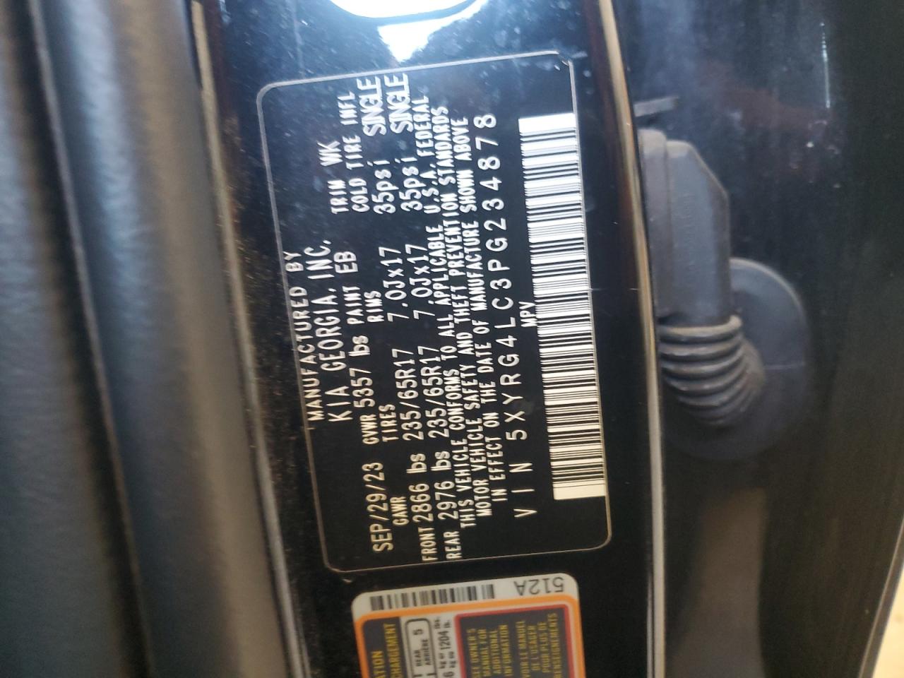 2023 Kia Sorento Lx VIN: 5XYRG4LC3PG234878 Lot: 51898535