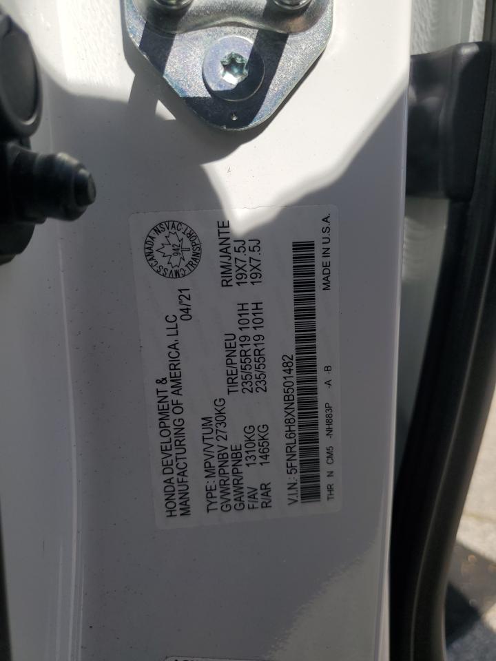 2022 Honda Odyssey Touring VIN: 5FNRL6H8XNB501482 Lot: 52148875