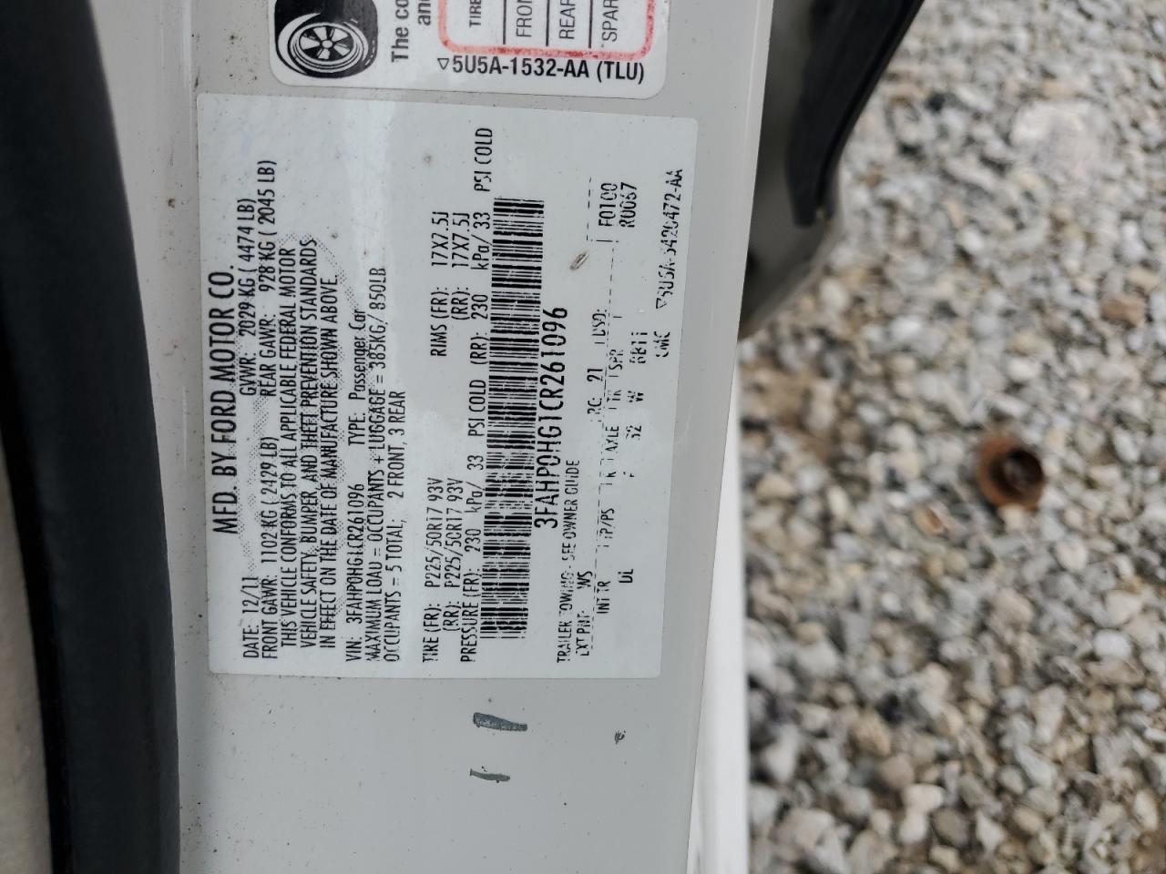 2012 Ford Fusion Se VIN: 3FAHP0HG1CR261096 Lot: 54490195