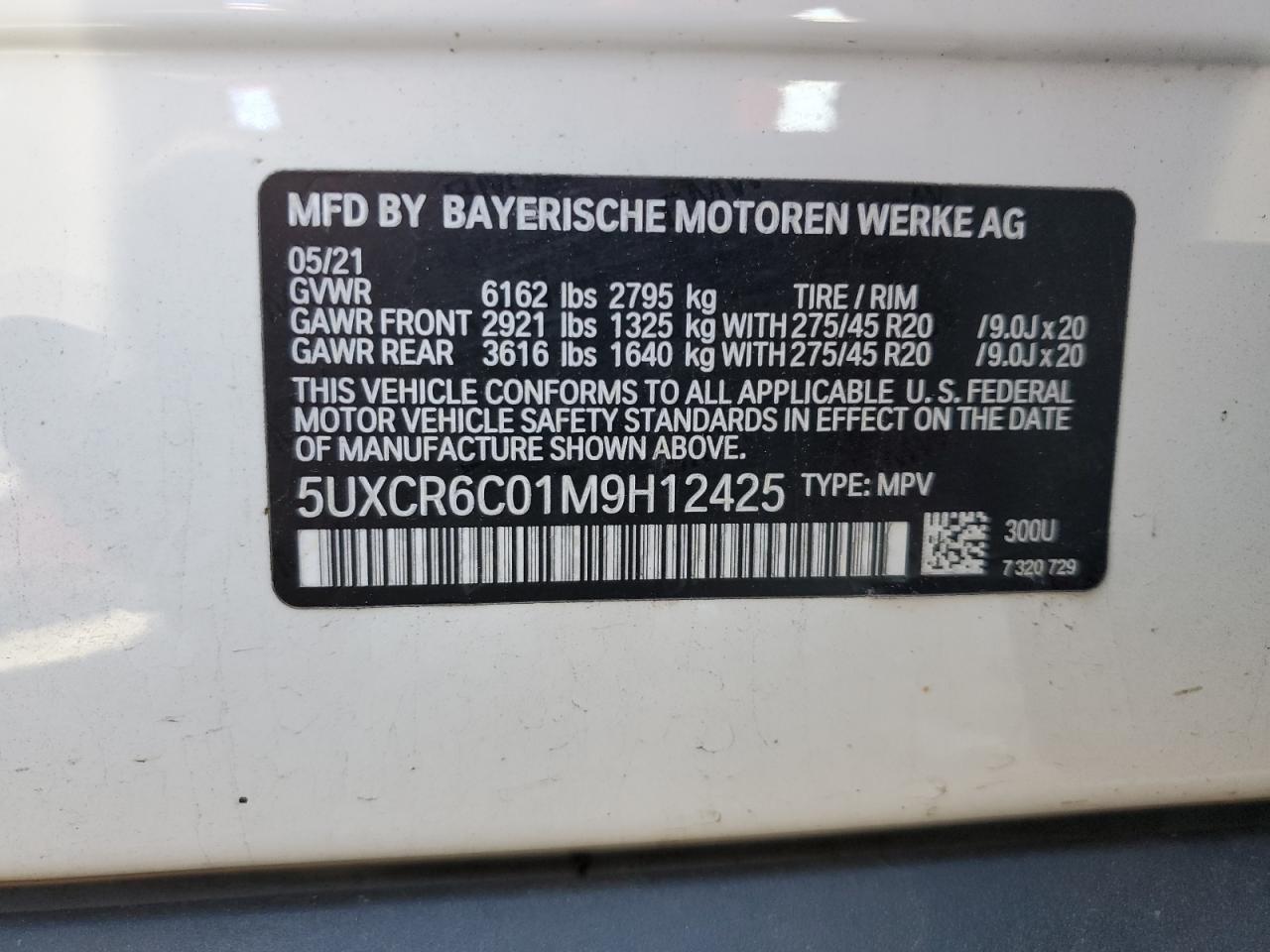 2021 BMW X5 xDrive40I VIN: 5UXCR6C01M9H12425 Lot: 54839835
