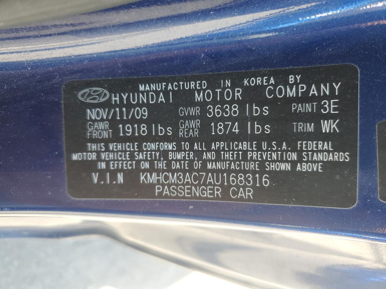 2010 Hyundai Accent Blue VIN: KMHCM3AC7AU168316 Lot: 53984035