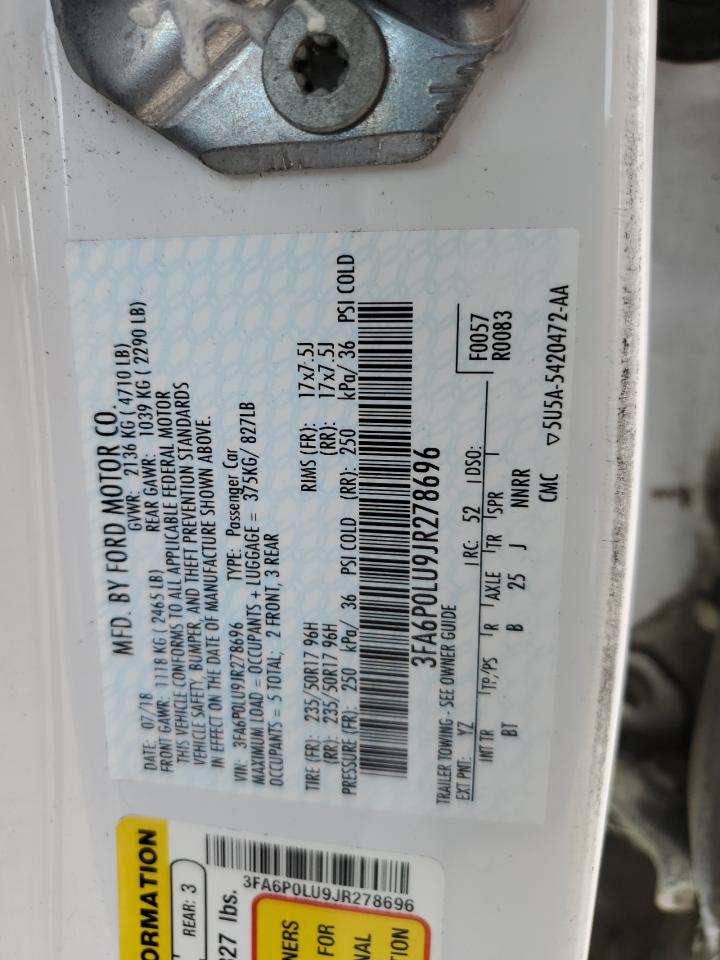 2018 Ford Fusion Se Hybrid VIN: 3FA6P0LU9JR278696 Lot: 54032525