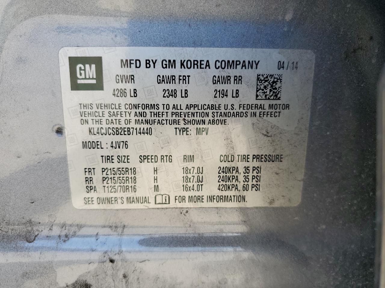 2014 Buick Encore VIN: KL4CJCSB2EB714440 Lot: 67623105