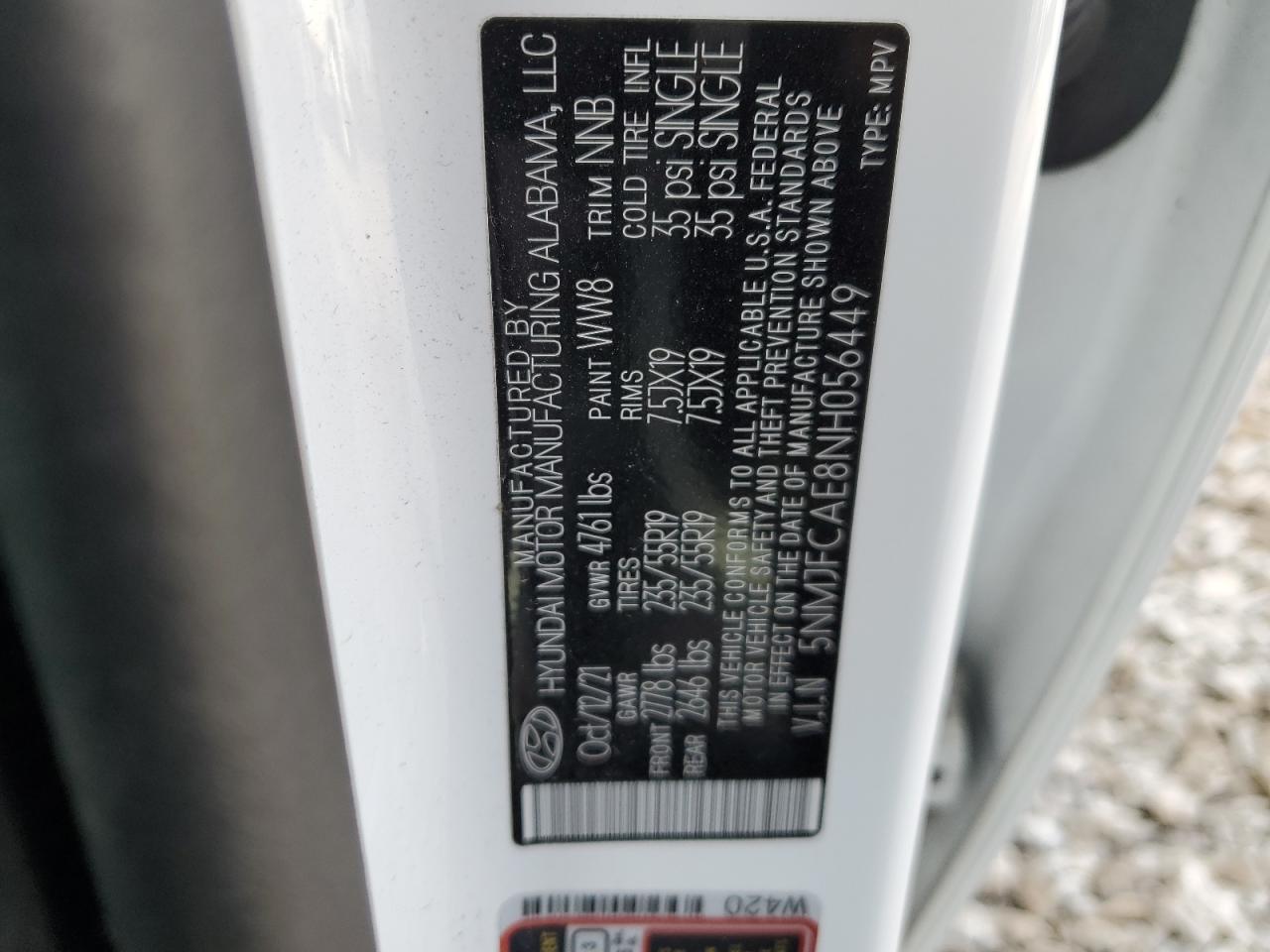 2022 Hyundai Tucson Sel VIN: 5NMJFCAE8NH056449 Lot: 52637155