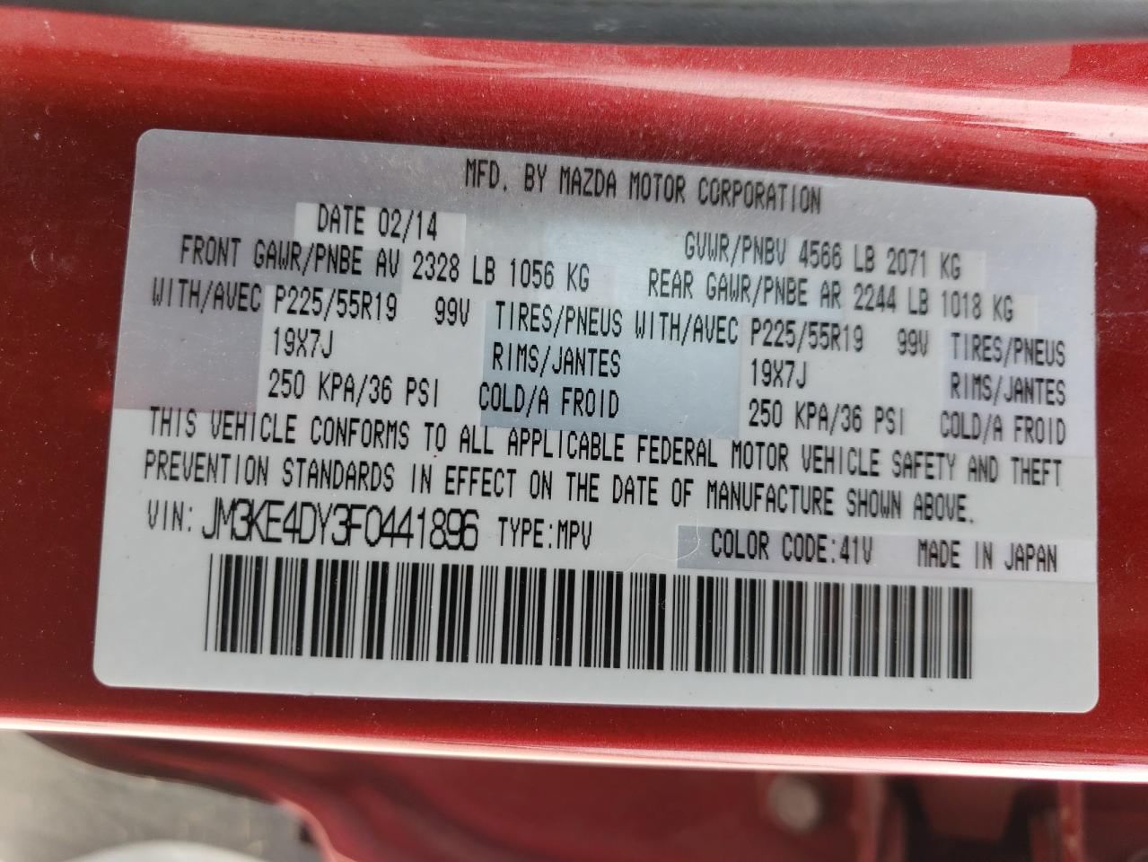 2015 Mazda Cx-5 Gt VIN: JM3KE4DY3F0441896 Lot: 54210025