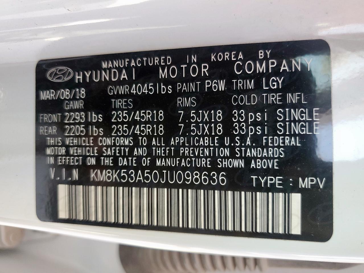 2018 Hyundai Kona Ultimate VIN: KM8K53A50JU098636 Lot: 54158865