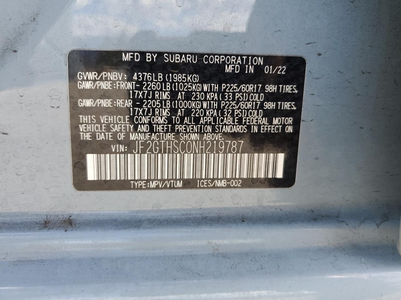 2022 Subaru Crosstrek Sport VIN: JF2GTHSC0NH219787 Lot: 52015945