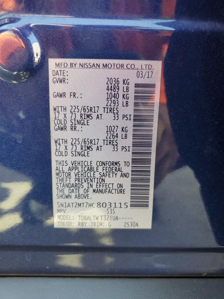 2017 Nissan Rogue S VIN: 5N1AT2MT7HC803115 Lot: 55175025