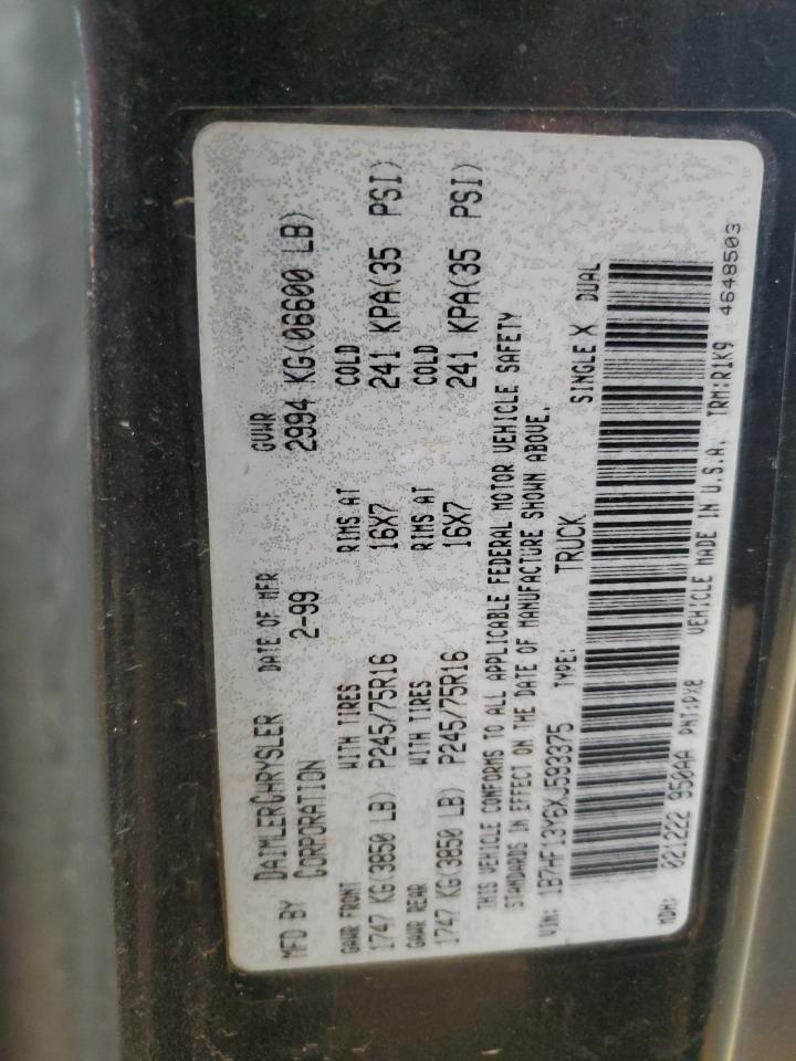 1999 Dodge Ram 1500 VIN: 1B7HF13Y6XJ593375 Lot: 53471305