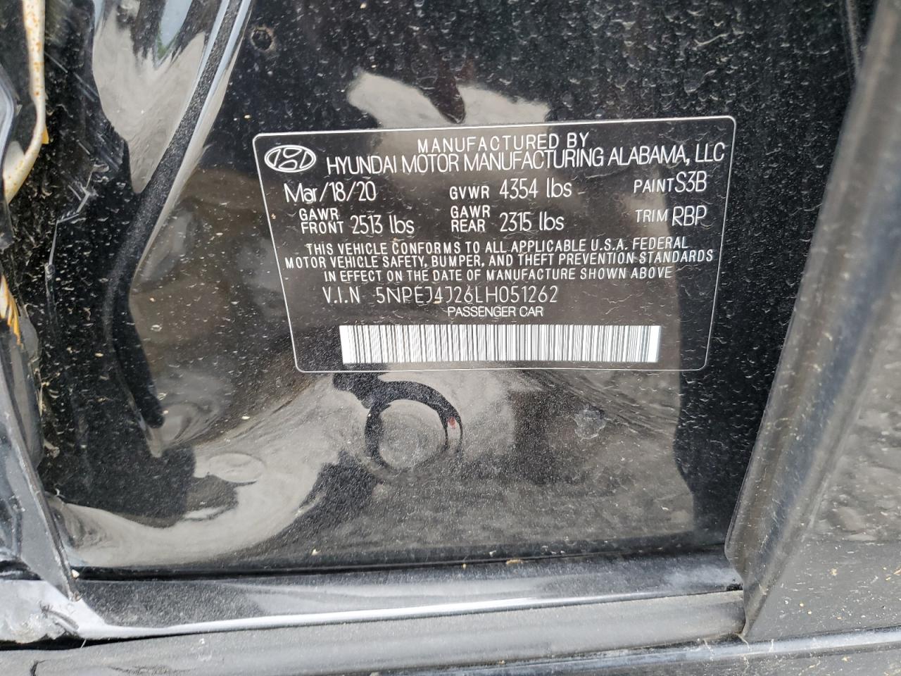 2020 Hyundai Sonata Sel Plus VIN: 5NPEJ4J26LH051262 Lot: 51816995