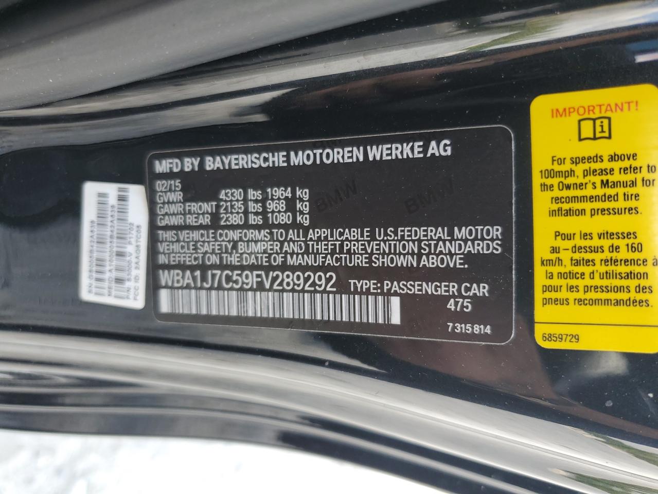 2015 BMW M235I VIN: WBA1J7C59FV289292 Lot: 54990895