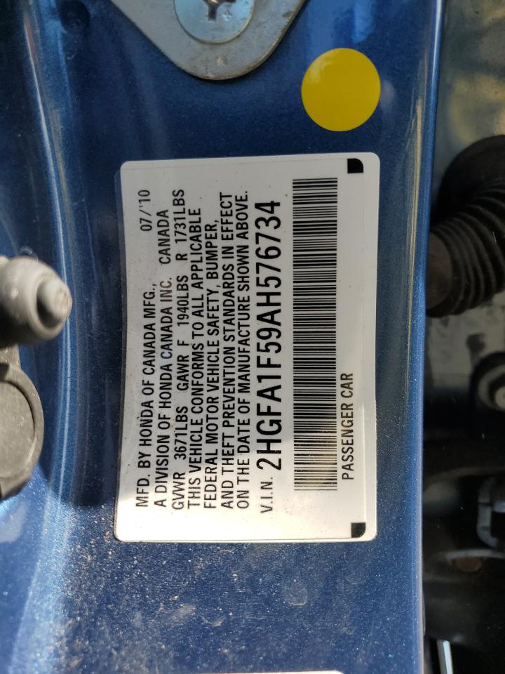 2010 Honda Civic Lx VIN: 2HGFA1F59AH576734 Lot: 51923695