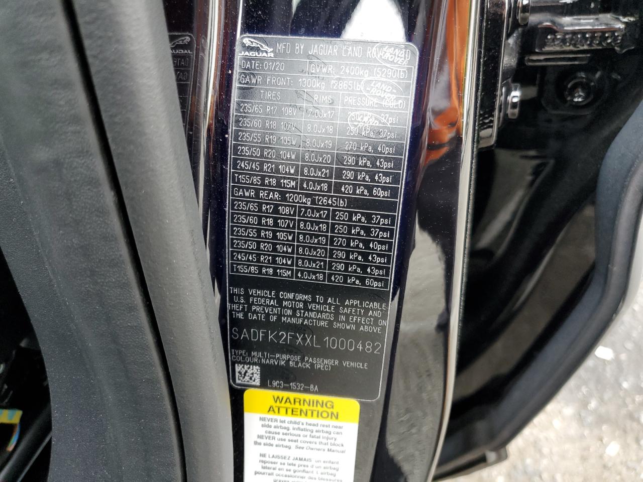 2020 Jaguar E-Pace VIN: SADFK2FXXL1000482 Lot: 53573105