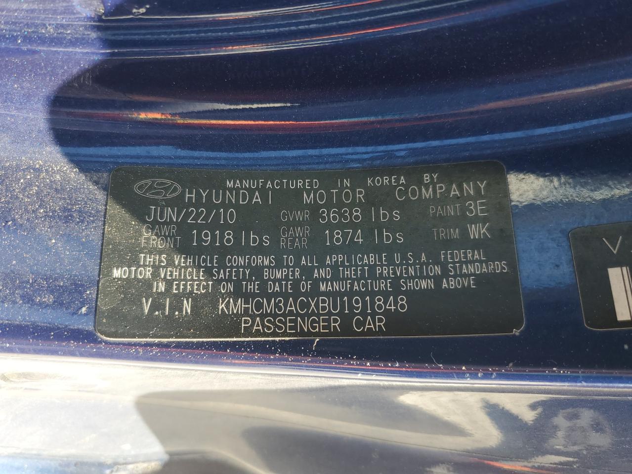 2011 Hyundai Accent Gl VIN: KMHCM3ACXBU191848 Lot: 54144695