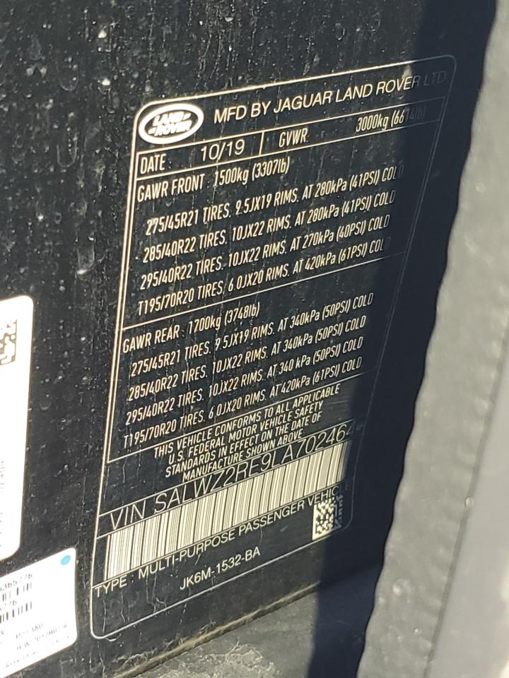 2020 Land Rover Range Rover Sport Svr VIN: SALWZ2RE9LA702464 Lot: 53349655