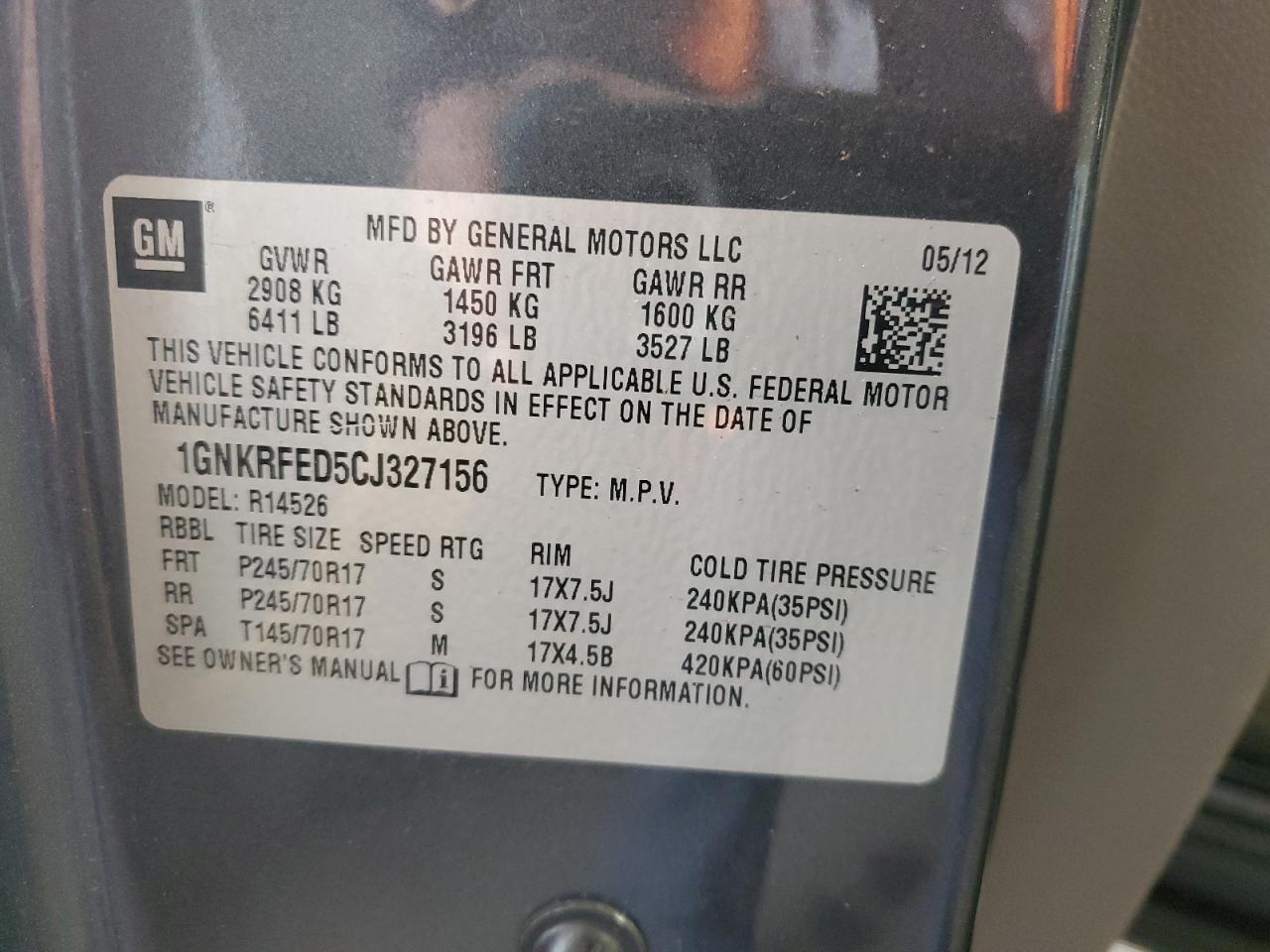 1GNKRFED5CJ327156 2012 Chevrolet Traverse Ls