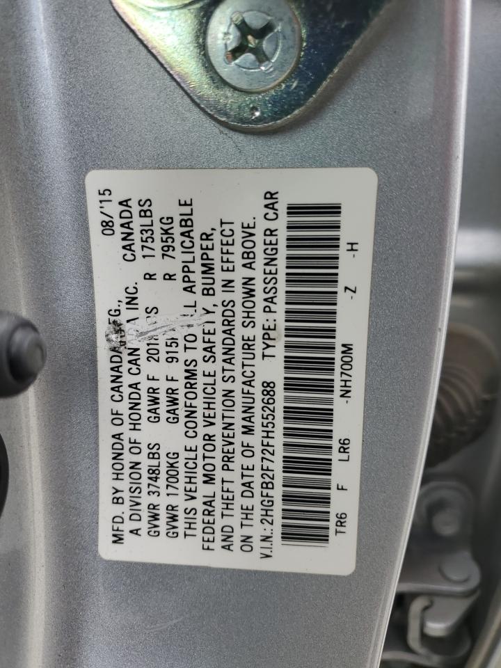 2015 Honda Civic Se VIN: 2HGFB2F72FH552688 Lot: 53386785