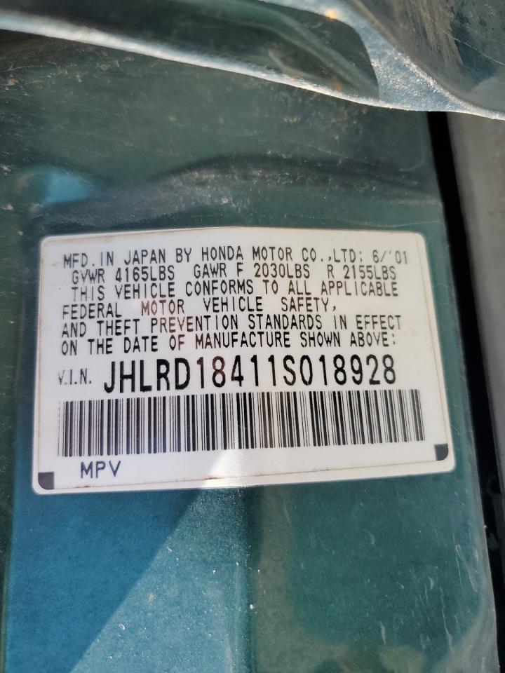 2001 Honda Cr-V Lx VIN: JHLRD18411S018928 Lot: 51708995